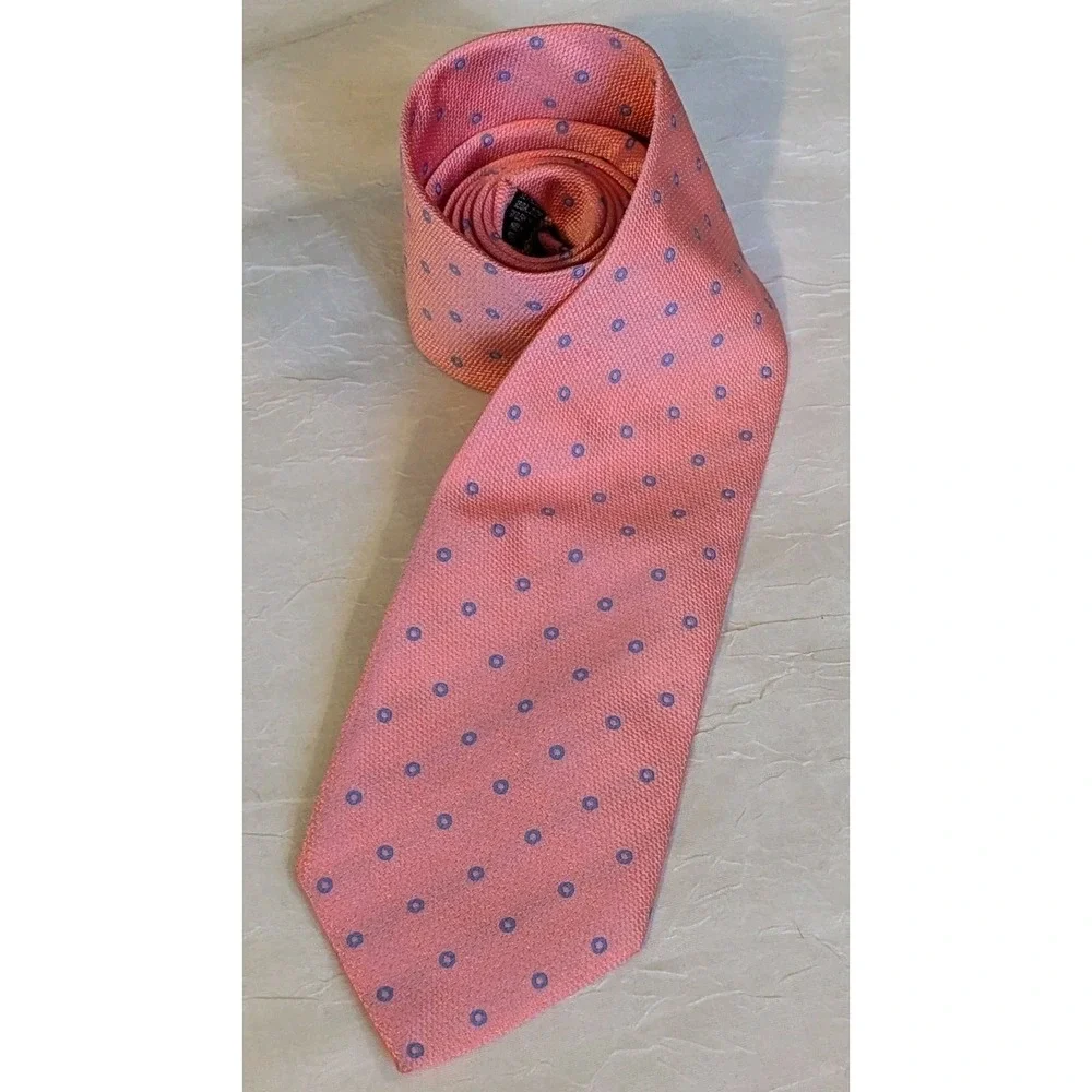 Thomas Pink Tie Silk Neck Polka Dots Blue Circles Textured Mens Necktie Morocco
